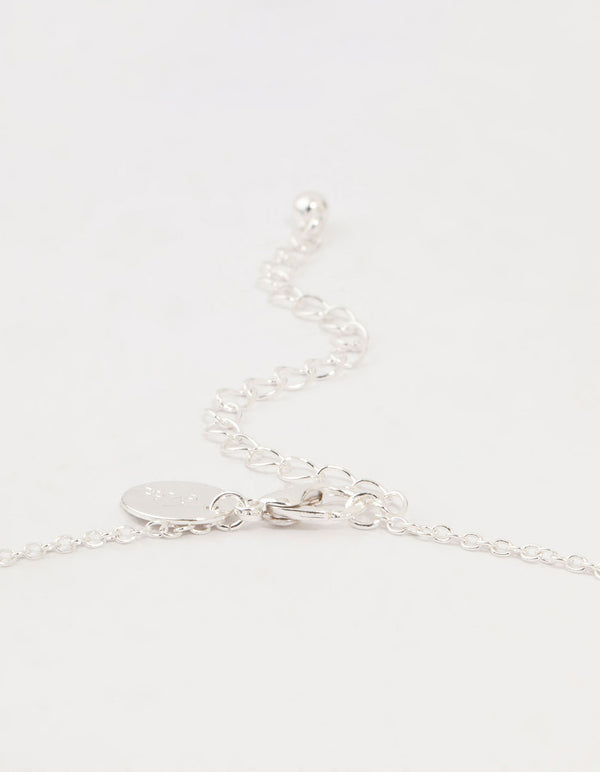 Silver Station Pearl Diamante Bow Necklace