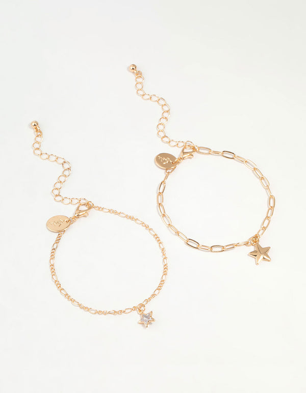 Gold Diamante Star Chain Bracelets 2-Pack