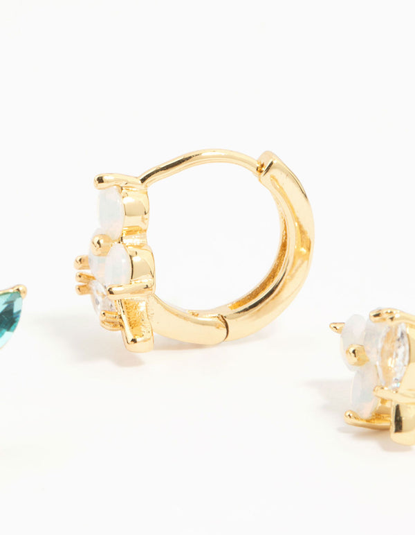 Gold Plated Blue Cubic Zirconia Butterfly & Bow Earrings 3-Pack