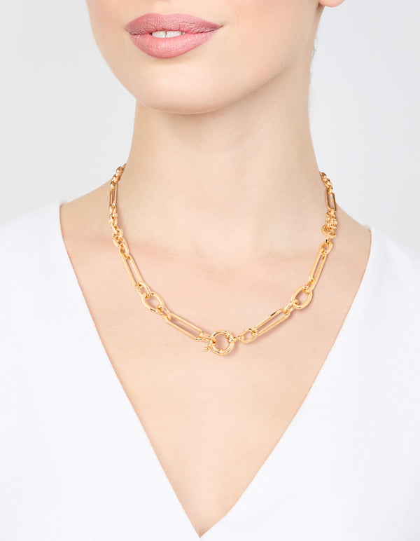 Gold Plated Mixed Link Necklace