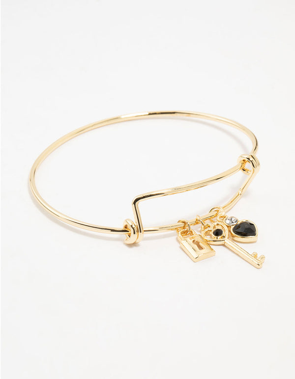 Gold Plated Heart & Key Charm Bangle
