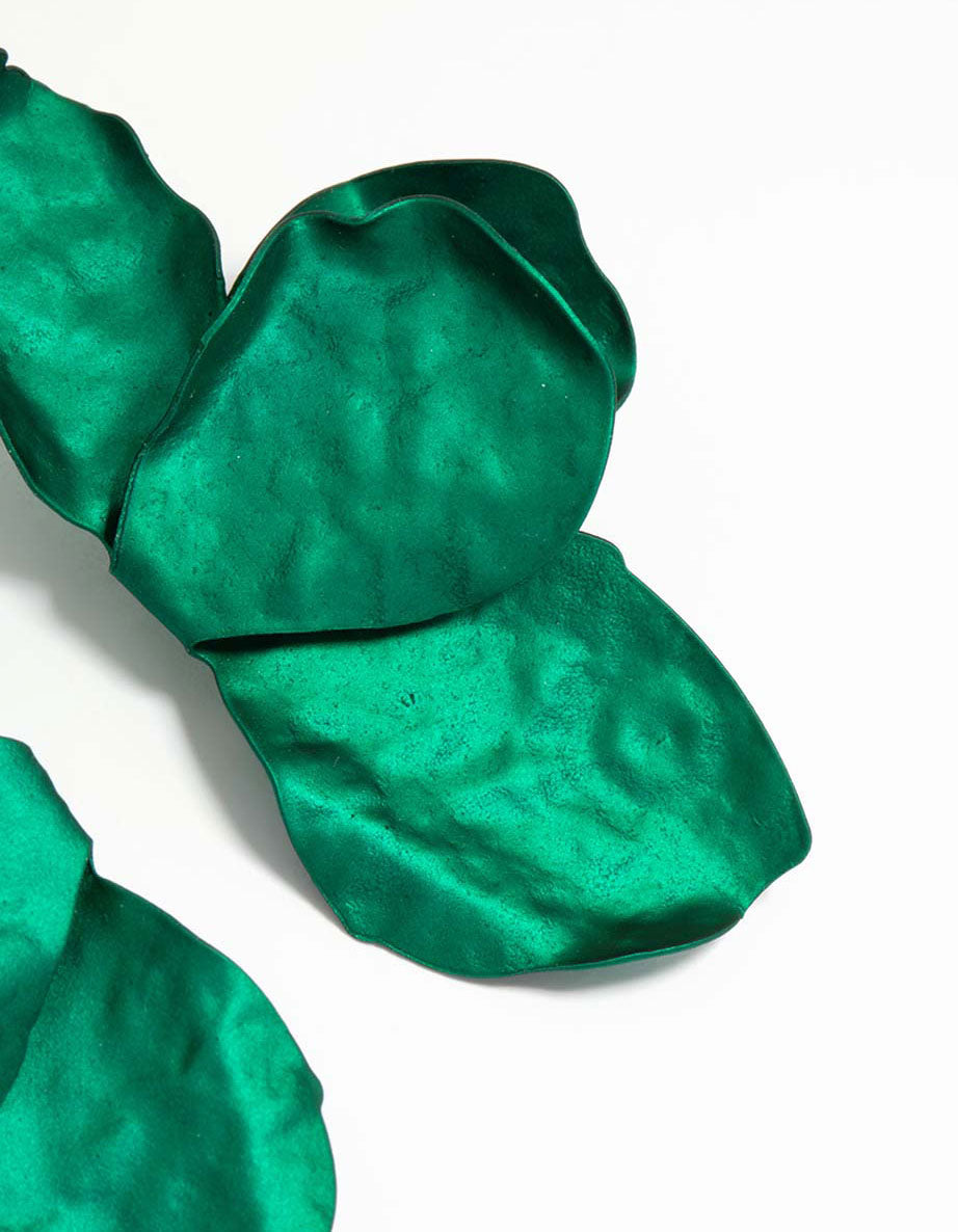 Dark Green Coated Metal Flower Petal Drop Earrings
