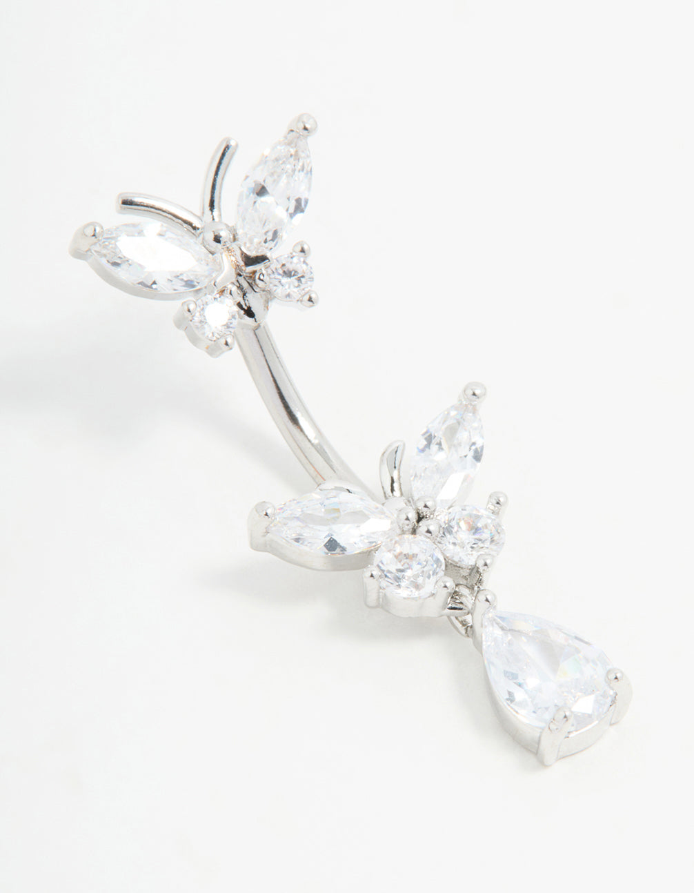 Surgical Steel Cubic Zircornia Double Butterfly Drop Belly Bar