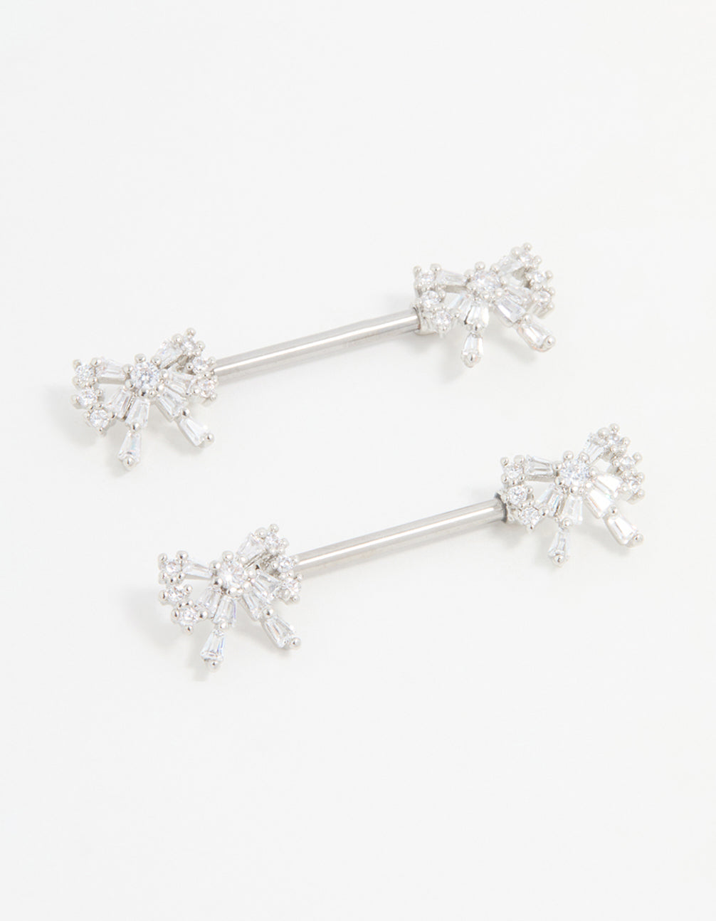 Surgical Steel Cubic Zirconia Double Bow Nipple Piercings 2-Pack