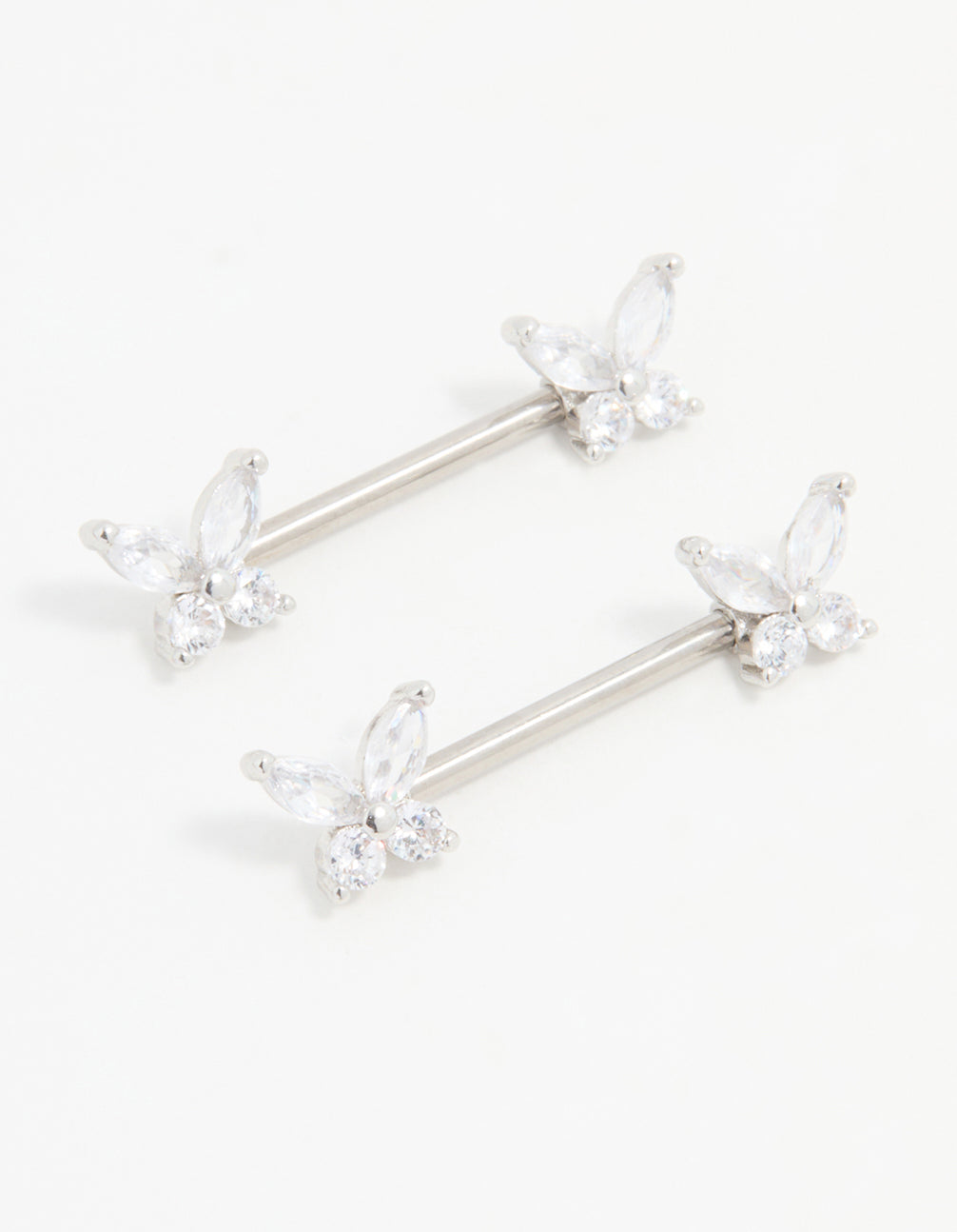 Titanium Cubic Zirconia Butterfly Nipple Bars 2-Pack