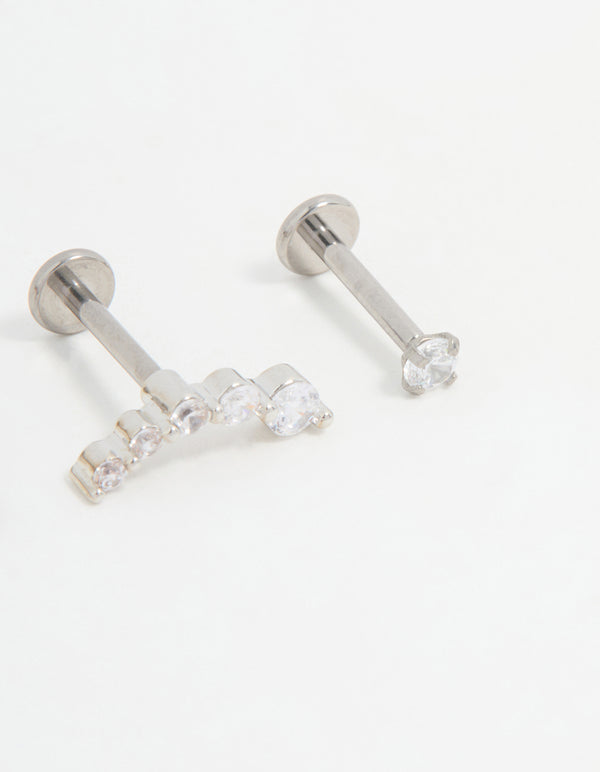 Titanium Cubic Zirconia & Ball Flat Back Studs 3-Pack
