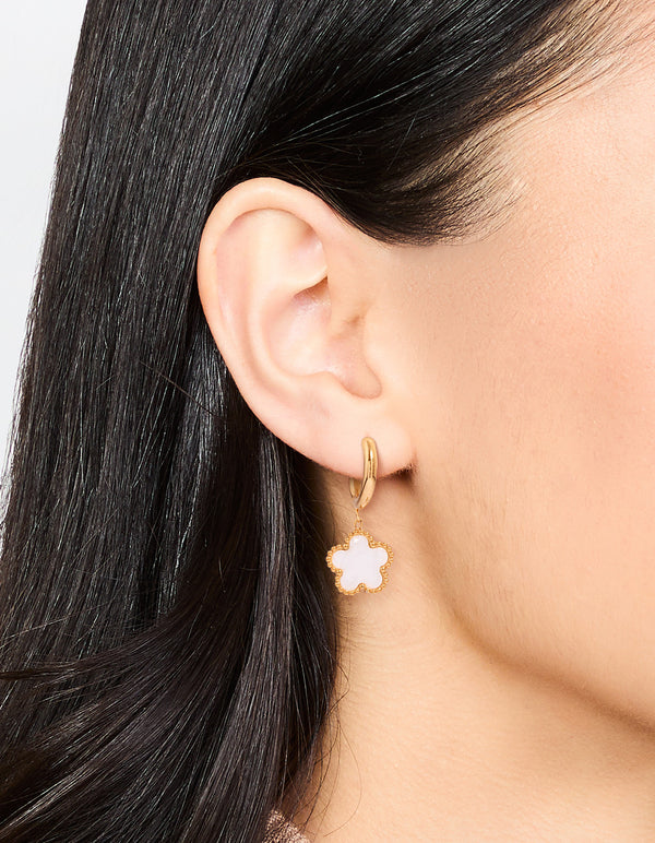 Waterproof Gold Plated Stainless Steel Flower Huggie Earrings