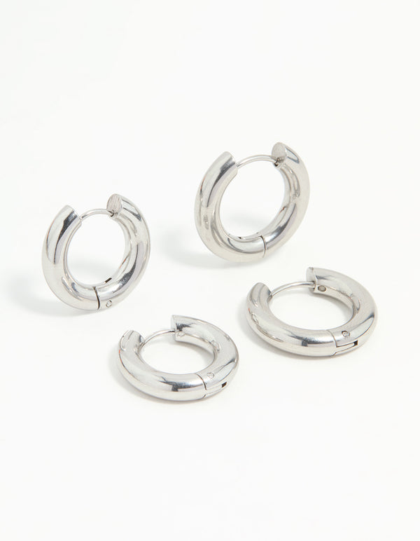 Waterproof Stainless Steel Tube Hoop Earrings 2-Pack
