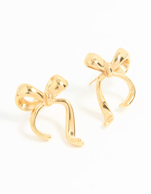 Waterproof Gold Plated Stainless Steel Bow Stud Earrings