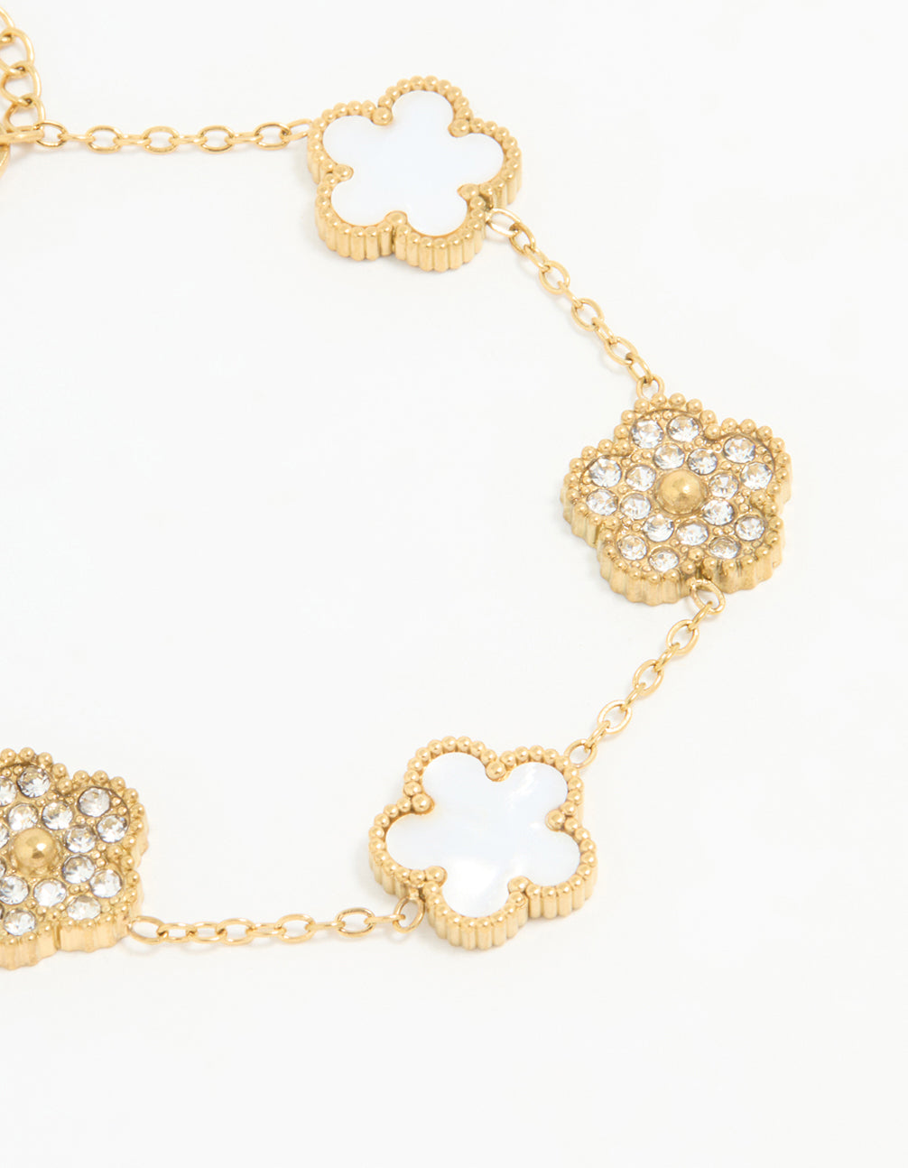 Waterproof Gold Plated Stainless Steel Diamante Flower Bracelet