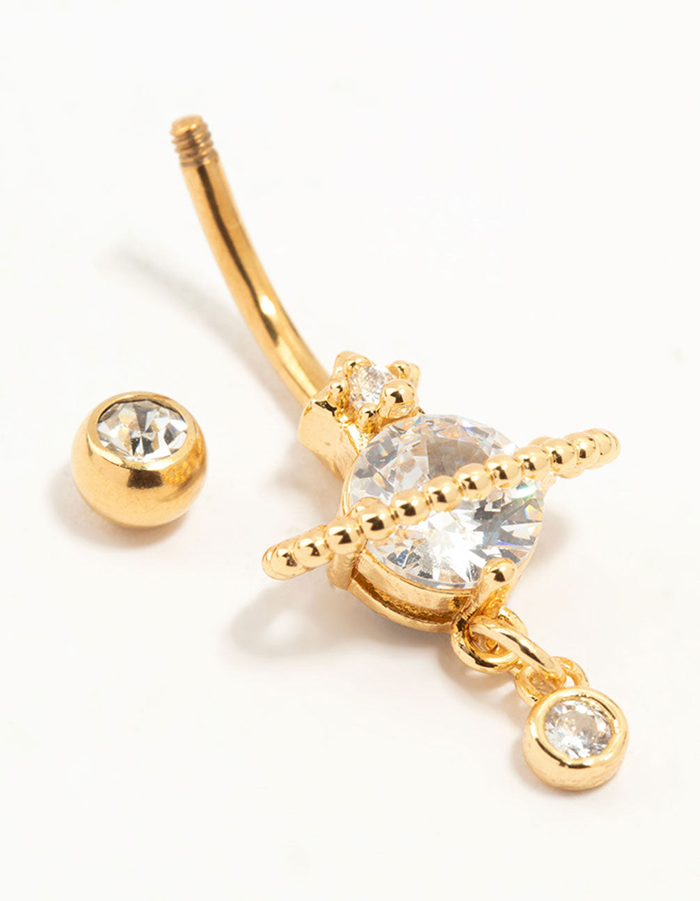 Gold Plated Surgical Steel Cubic Zirconia Planet Belly Bar