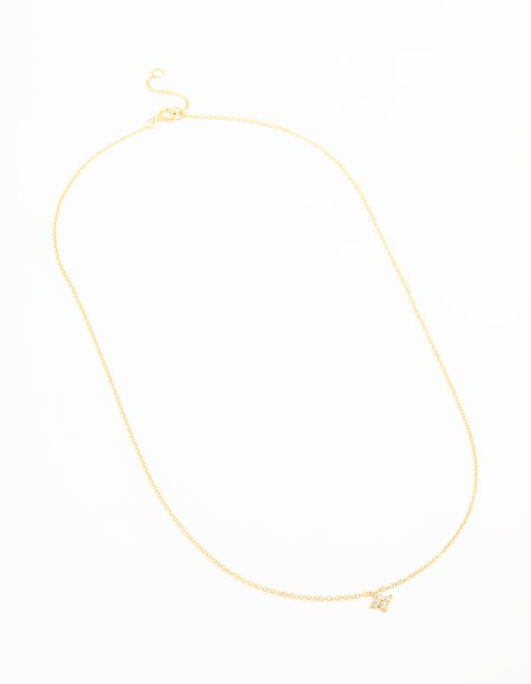 Gold Plated Sterling Silver Cubic Zirconia Flower Necklace