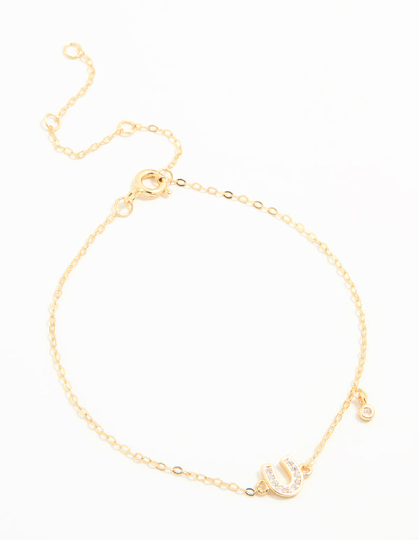 Gold Plated Sterling Silver Diamante Horseshoe Charm Bracelet