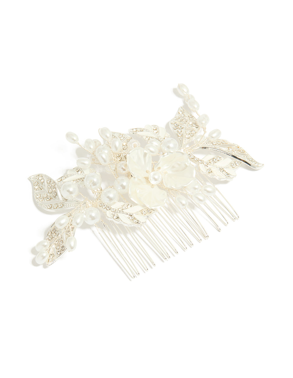 Silver Pearl Flower & Vine Hair Comb