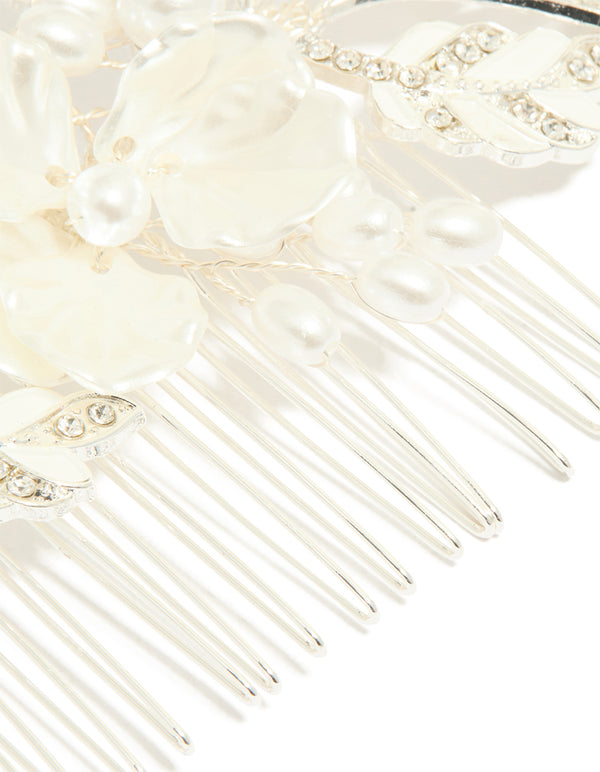 Silver Pearl Flower & Vine Hair Comb