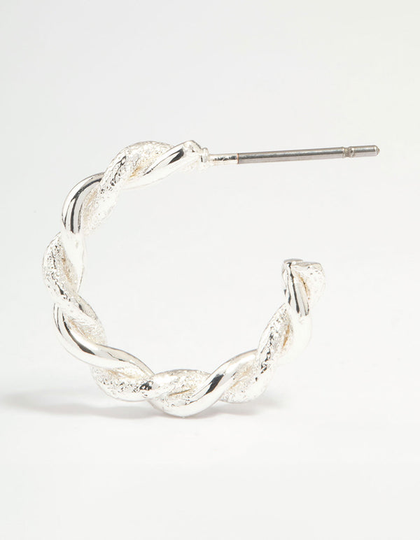 Silver Thin Twisted Hoop Earrings 2-Pack