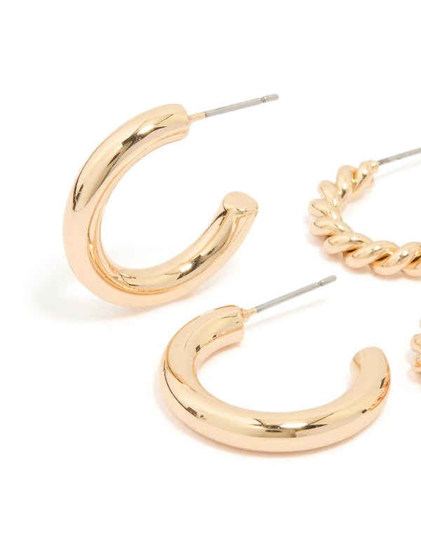 Gold Twisted & Round Hoop Earrings 2-Pack