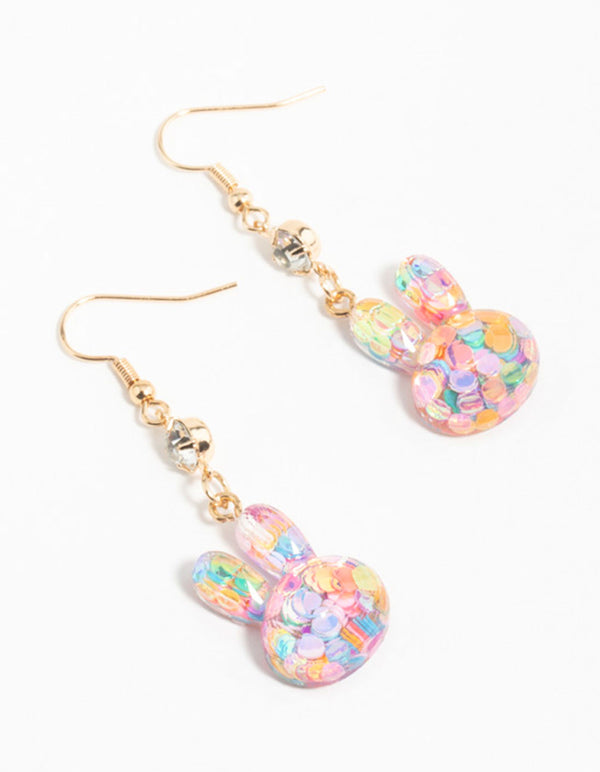 Gold Bubble Bunny Head Drop Earrings