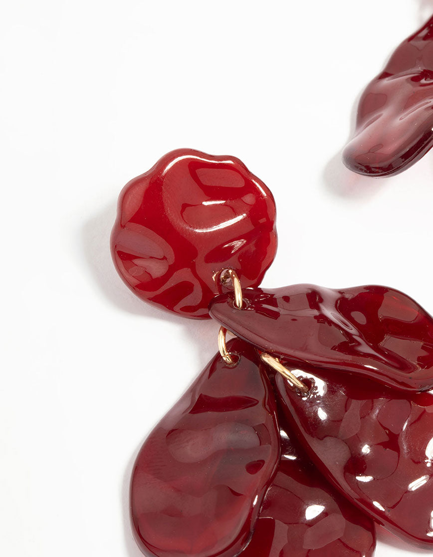 Red Acrylic Hammered Petal Drop Earrings
