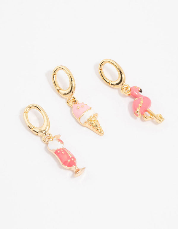 Gold Plated Ice Cream & Milkshake Charms 3-Pack
