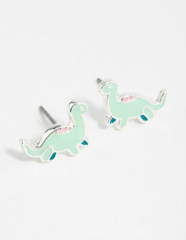 Silver Dinosaur Cartoon Stud Earrings