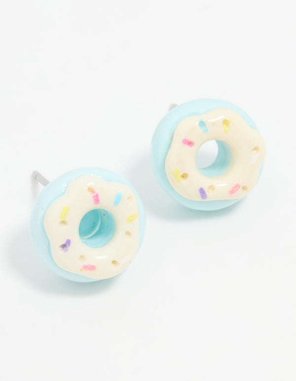 Silver Blue Donut Stud Earrings