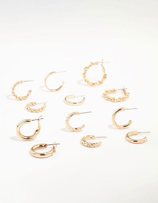 Gold Twisted Hoops 6-Pack