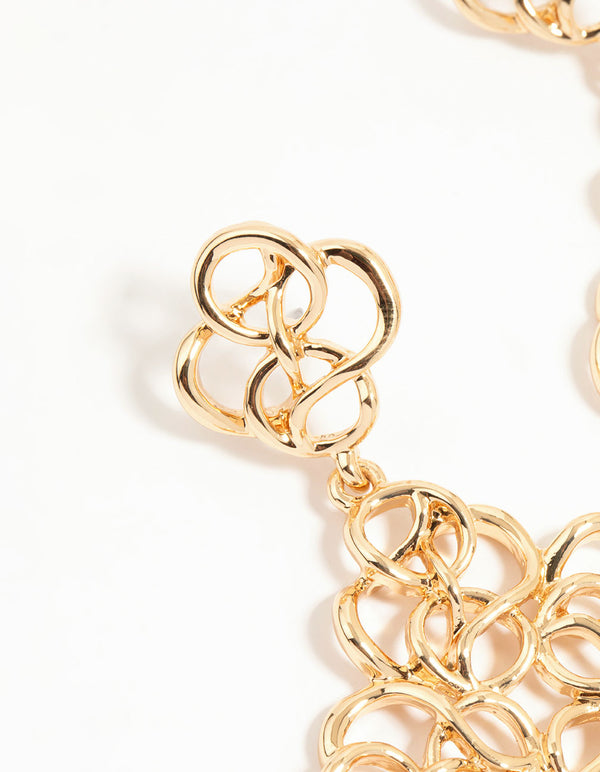 Gold Swirl Diamond Shaped Drop Earrings