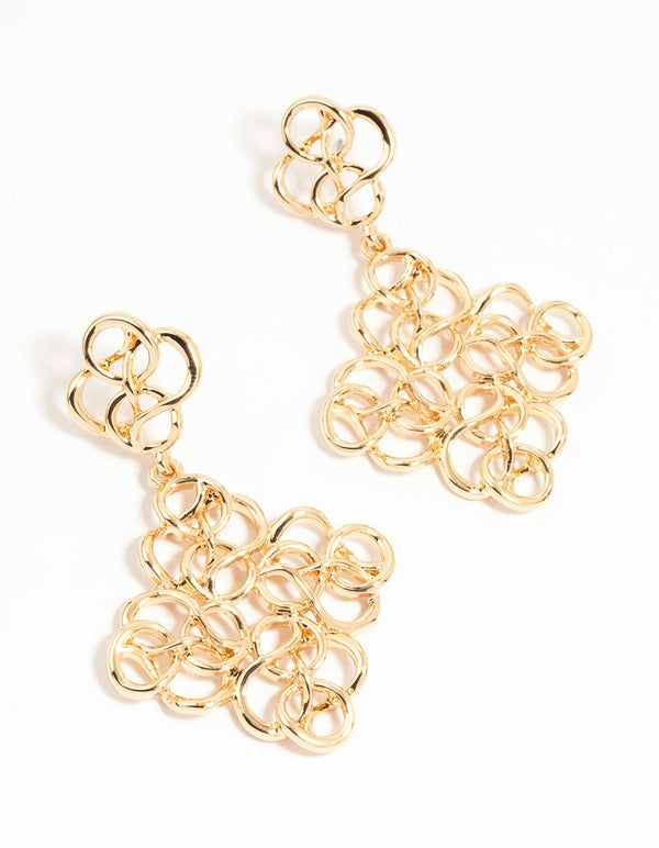 Gold Swirl Diamond Shaped Drop Earrings