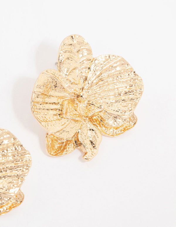 Gold Orchid Stud Earrings