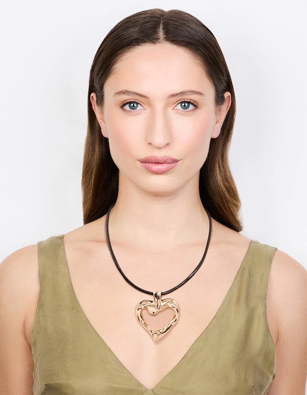 Gold Molten Heart Cord Pendant Necklace