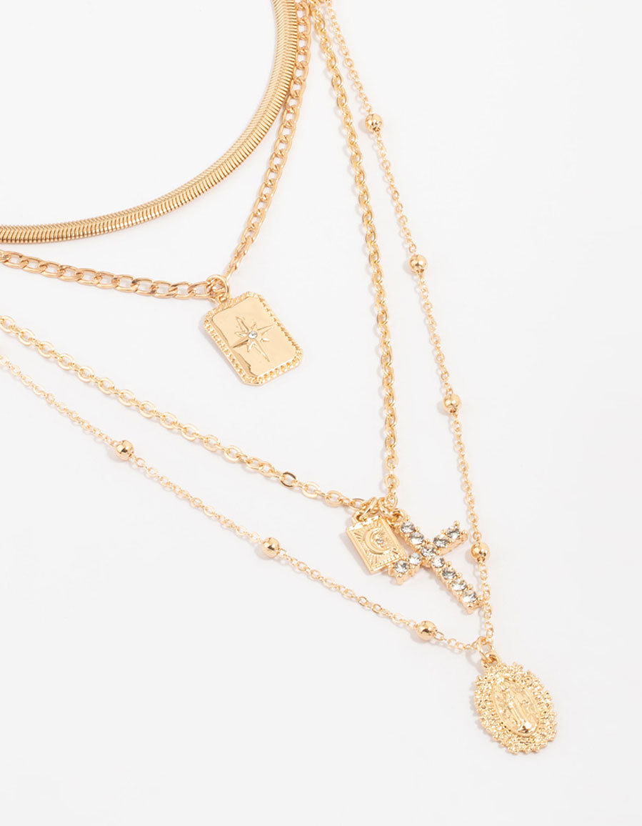Gold Cross Mixed Layered Necklace