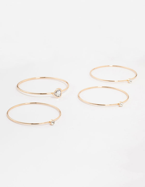 Gold Diamante Heart Bangles 3-Pack