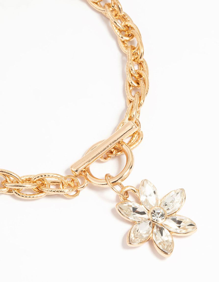 Gold Diamante Flower Charm T & O Bracelet