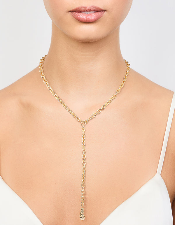 Gold Textured Y-Necklace