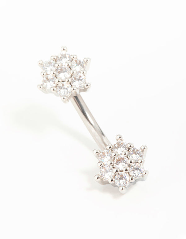 Surgical Steel Cubic Zirconia Six-Point Flower Belly Bar