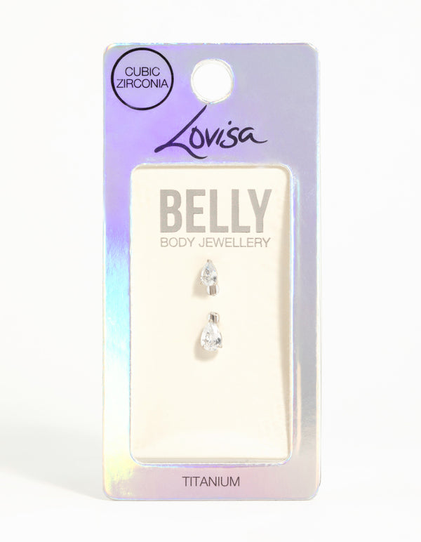 Titanium Cubic Zirconia Pear Belly Bar