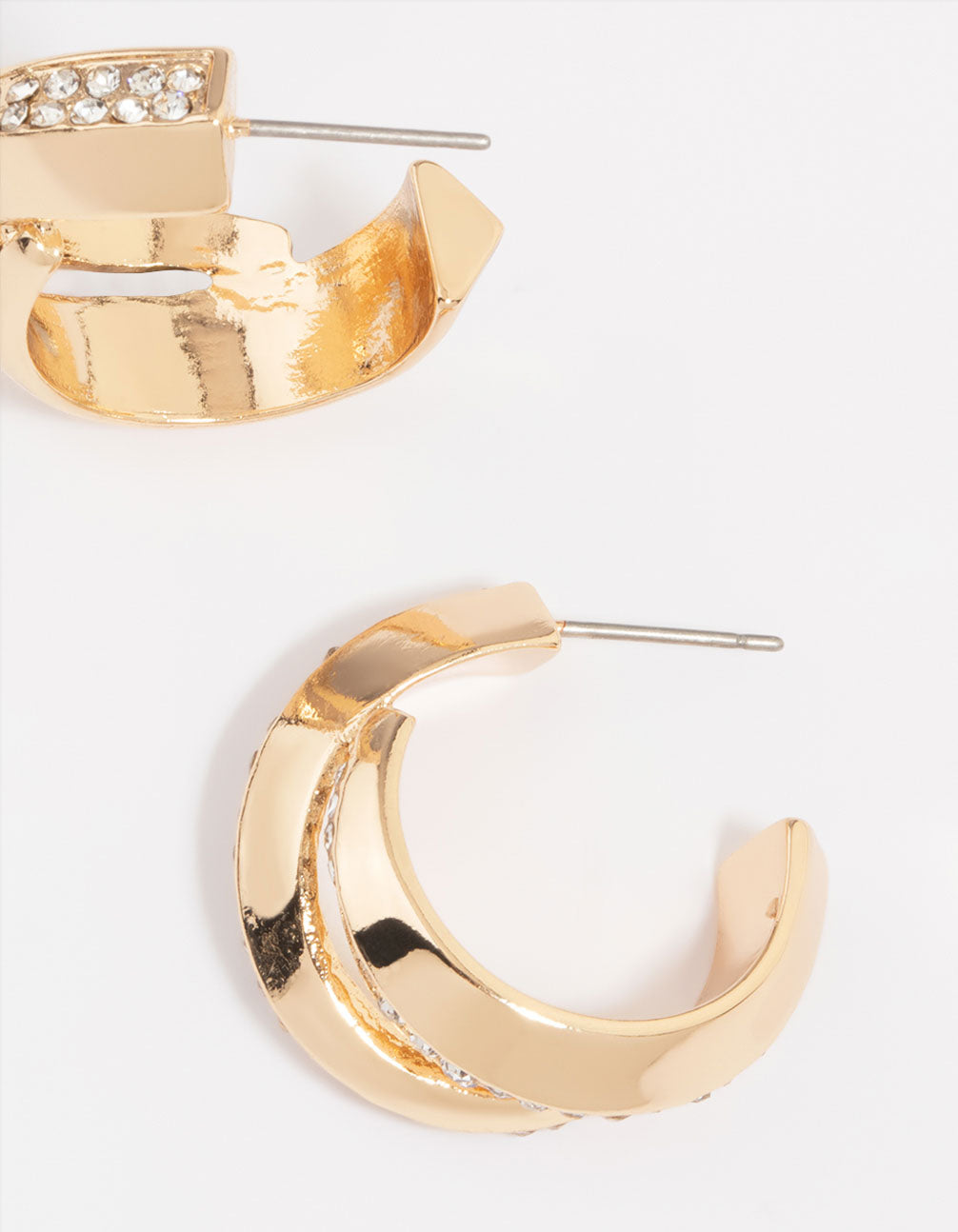 Gold Thick Diamante Double Hoop Earrings