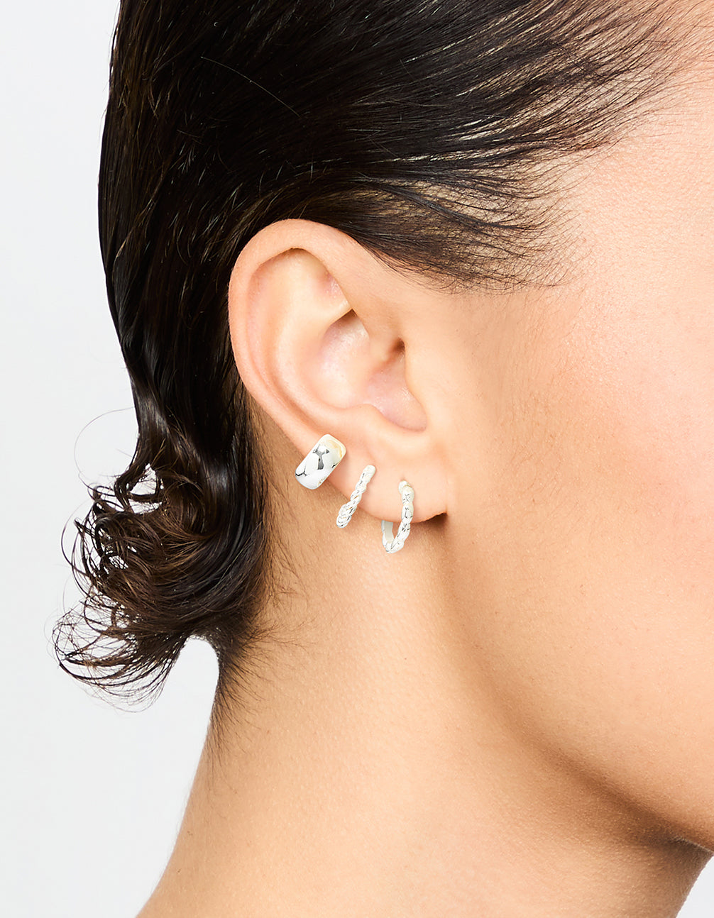 Silver Textured Huggie Earrings 3-Pack