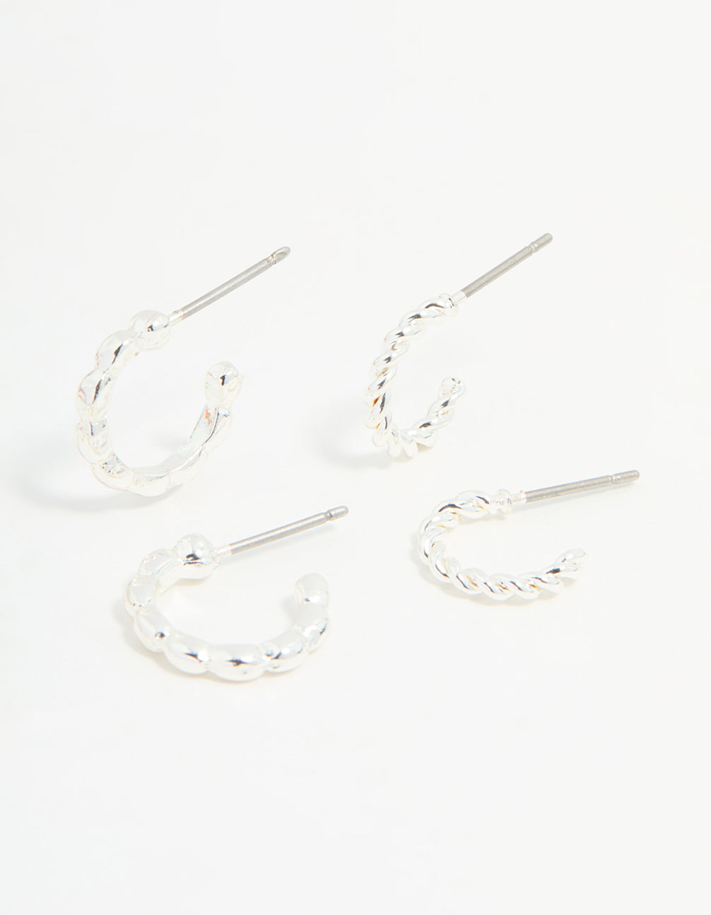 Silver Textured Huggie Earrings 3-Pack