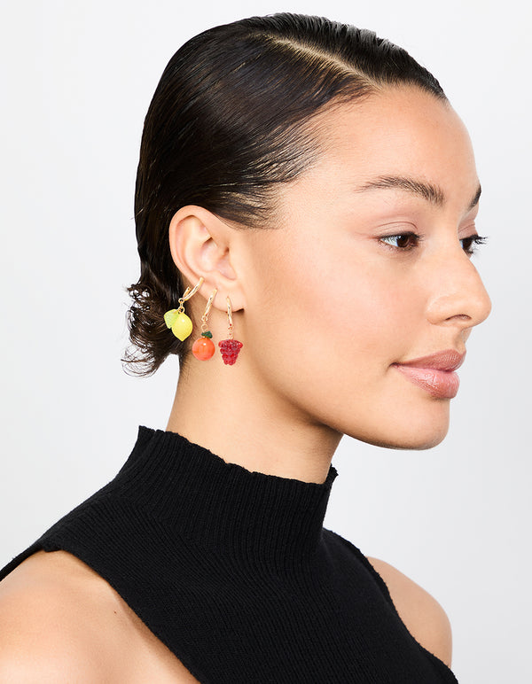 Gold Fruit Stud Earrings 3-Pack