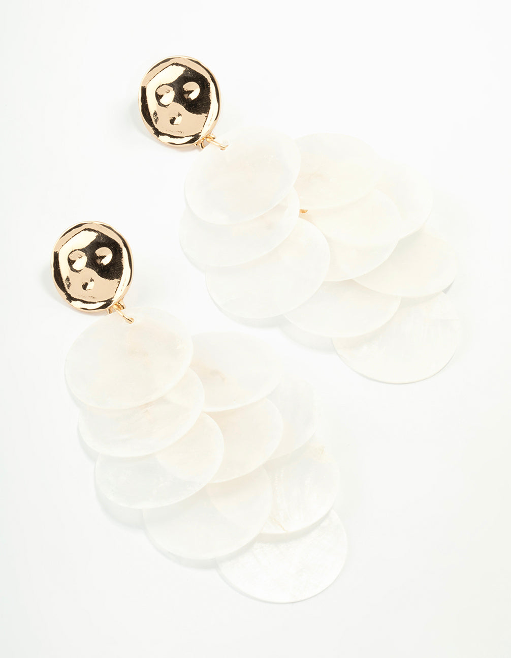 White Genuine Shell Layered Drop Earrings