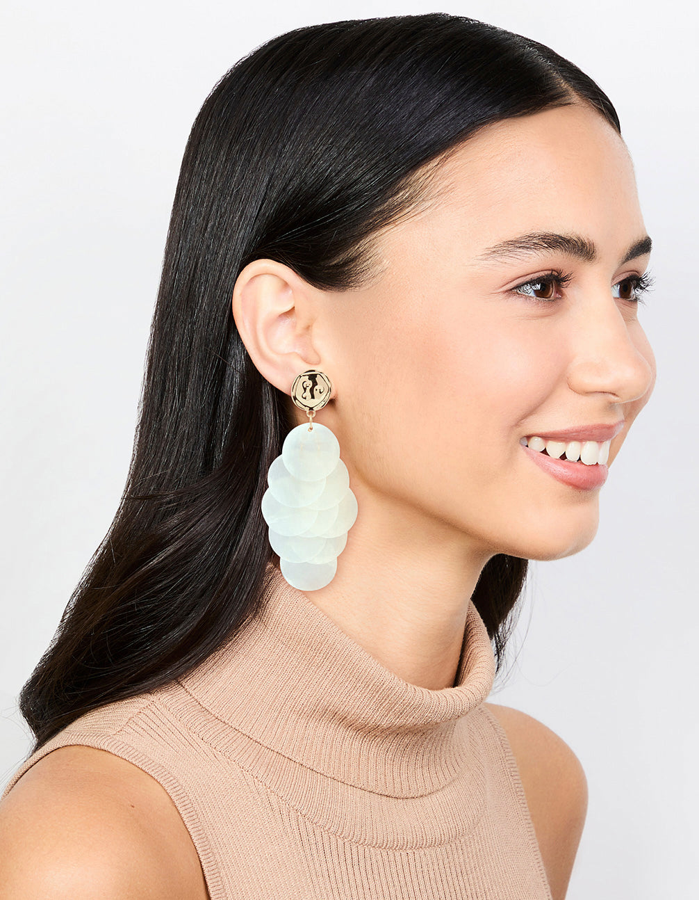White Genuine Shell Layered Drop Earrings