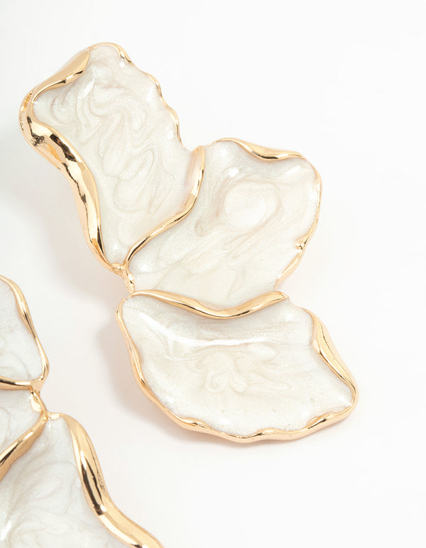 White Coated Metal Marble Floral Drop Earrings