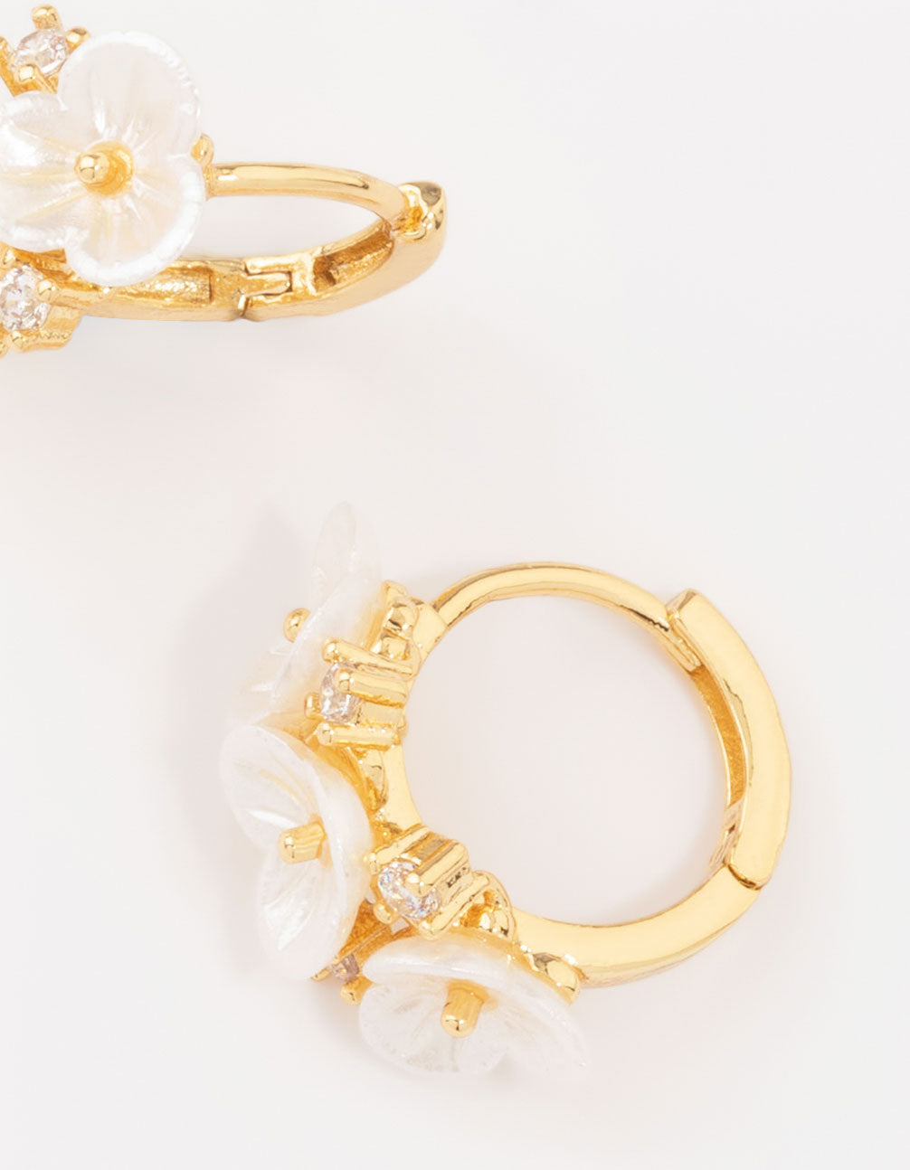 Gold Plated Pearlised Flower Hoop Earrings