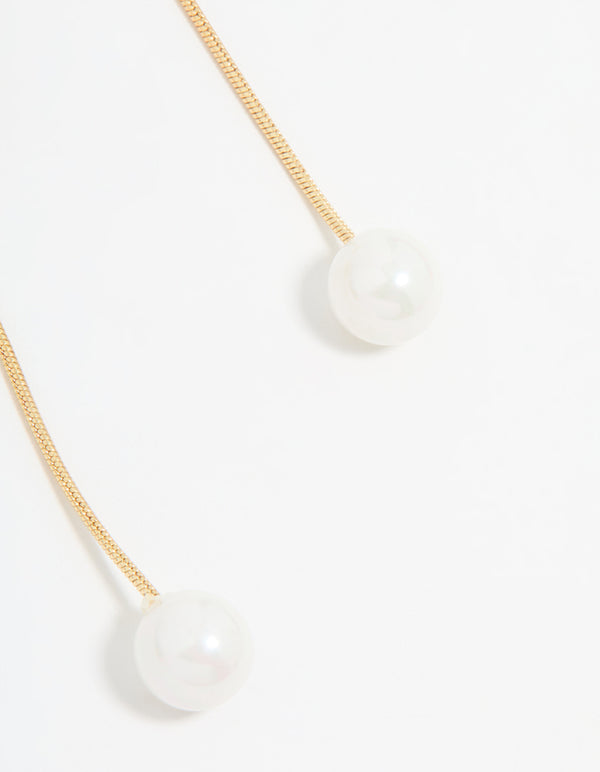 Gold Plated Pearl Butterfly Long Drop Earrings