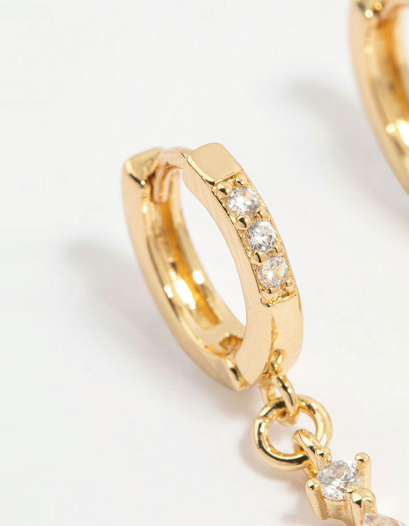 Gold Plated Diamante Marquise Huggie Earrings