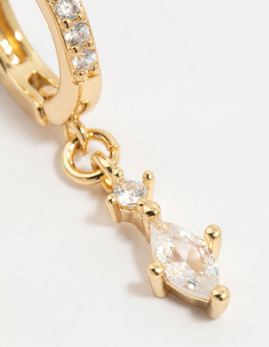 Gold Plated Diamante Marquise Huggie Earrings