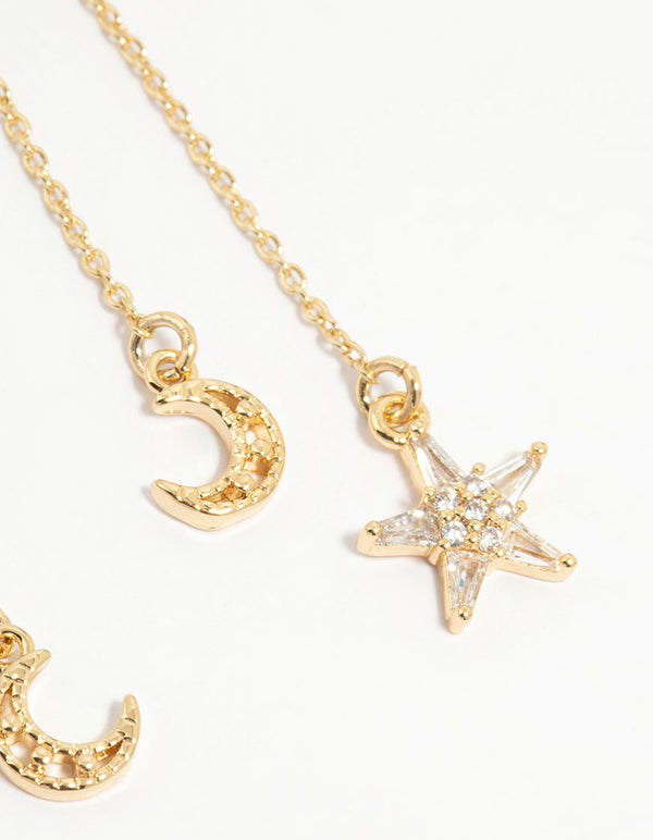 Gold Plated Moon & Star Drop Earrings