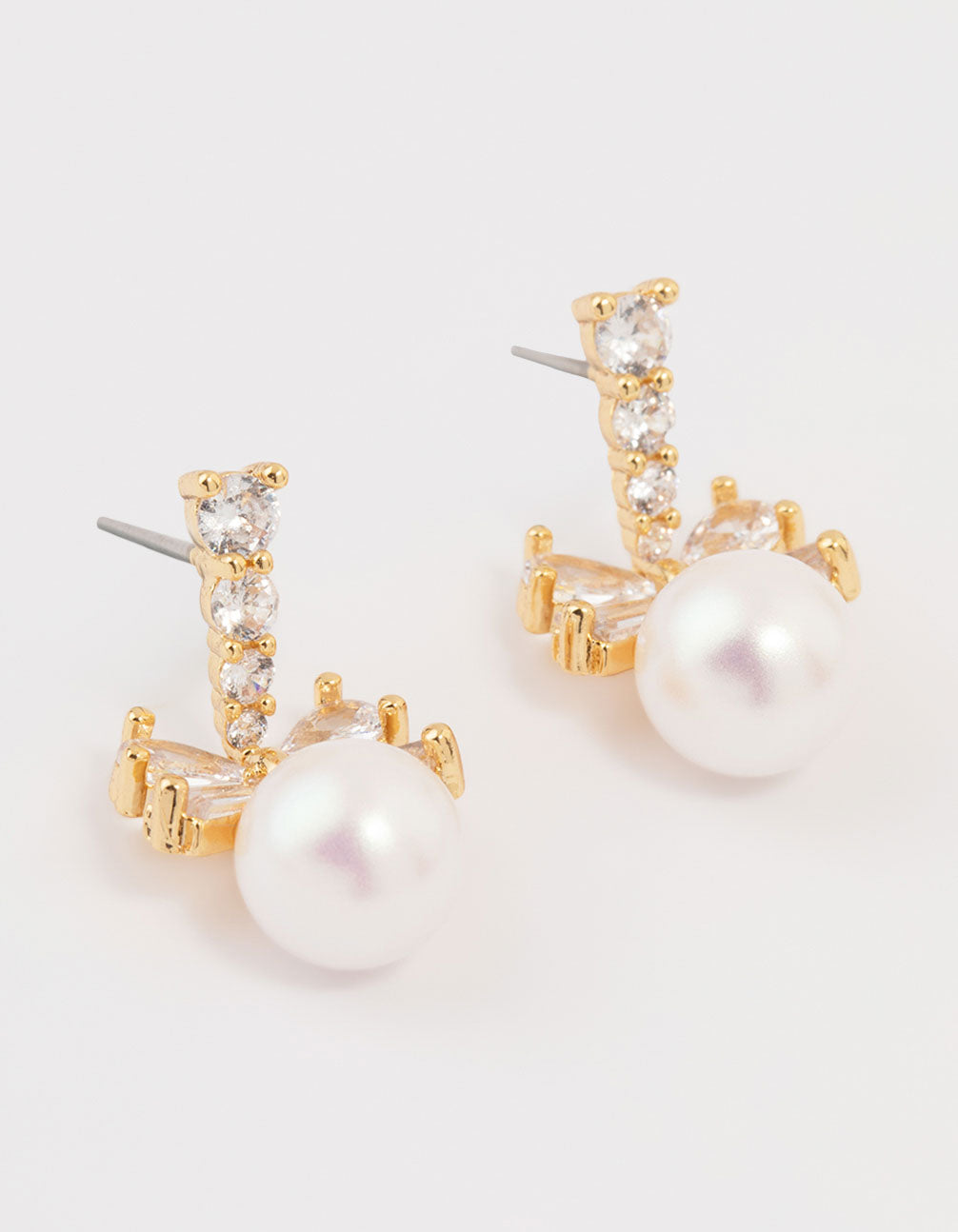 Gold Plated Cubic Zirconia & Pearl Bow Drop Earrings